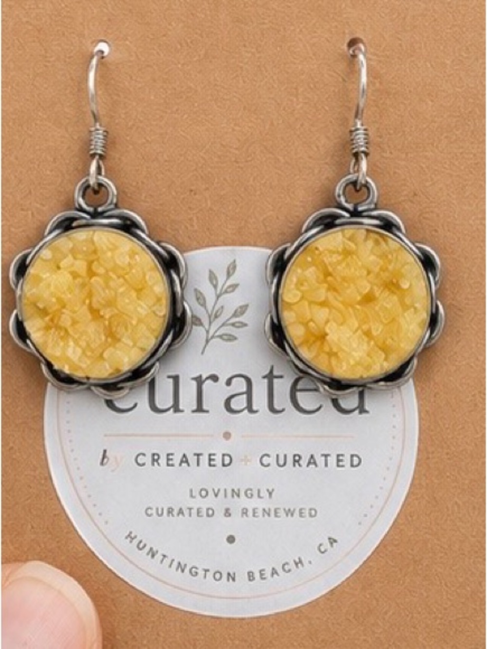 Yellow Druzy Flower Drop Earrings | Artisan Statement Jewelry